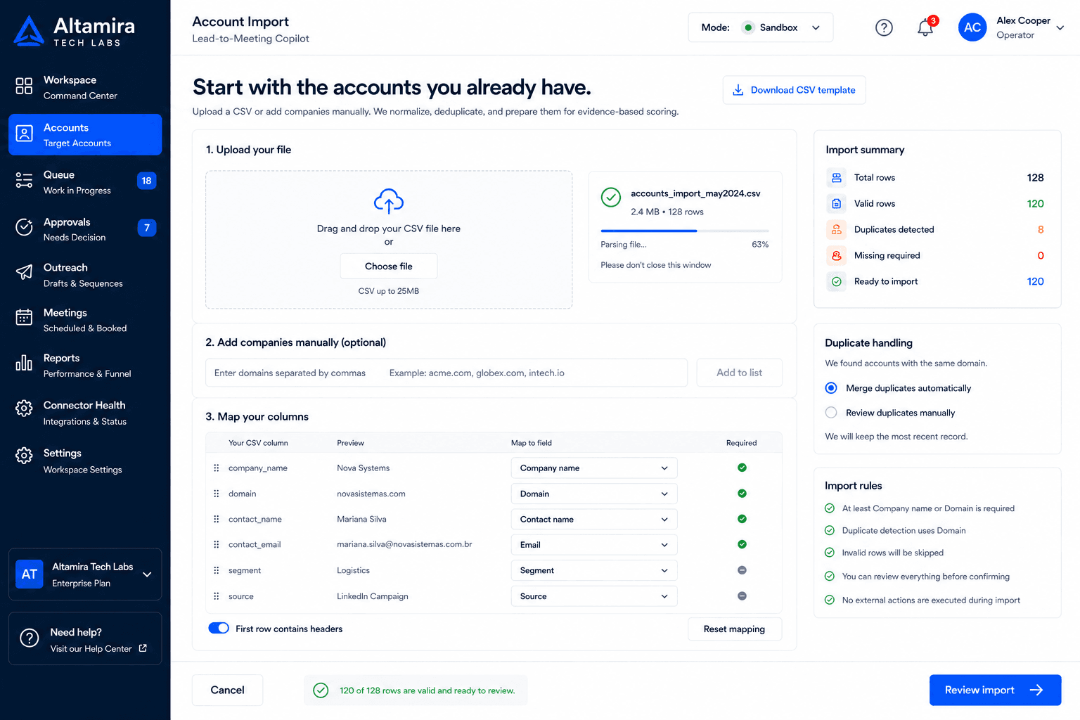 Import and qualify account lists